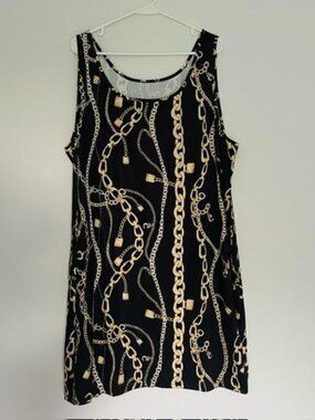 Women’s Plus Size 5XL Black Gold Chain Print Dress NWOT